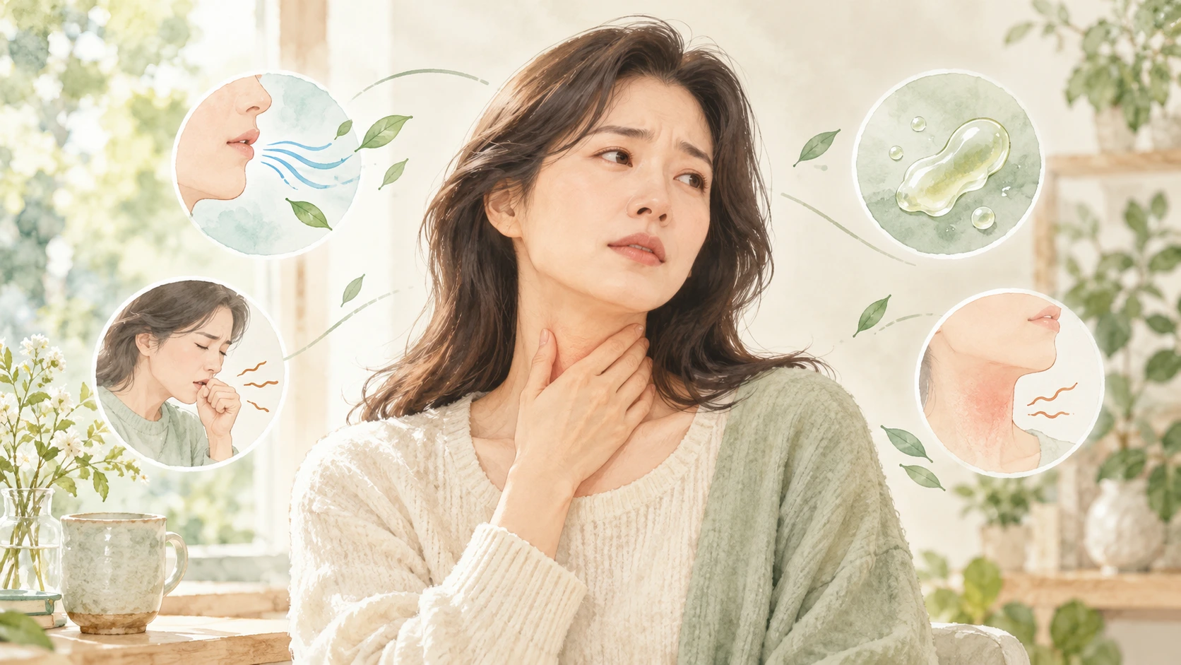 입안 상쾌함과 기침 가래 목 불편을 살펴보는 안내