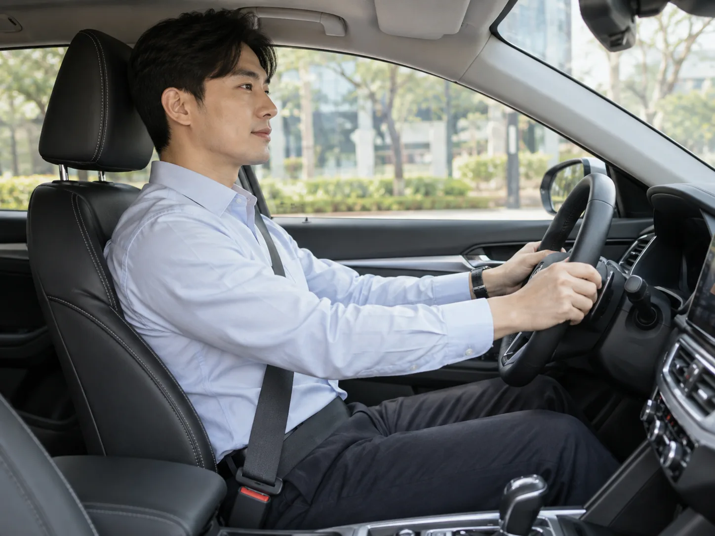 올바른 자세로 운전하는 모습