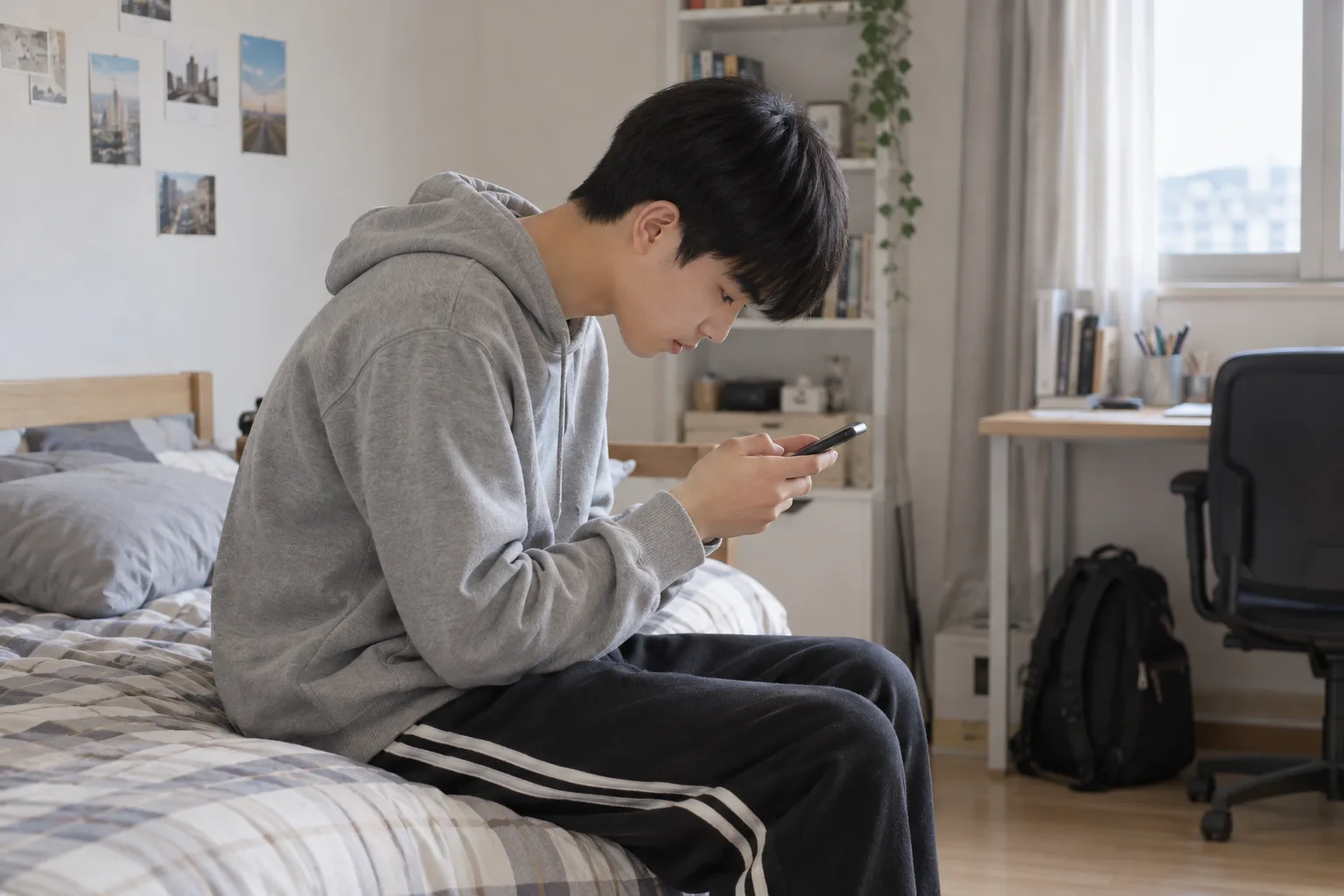 스마트폰 보는 청소년