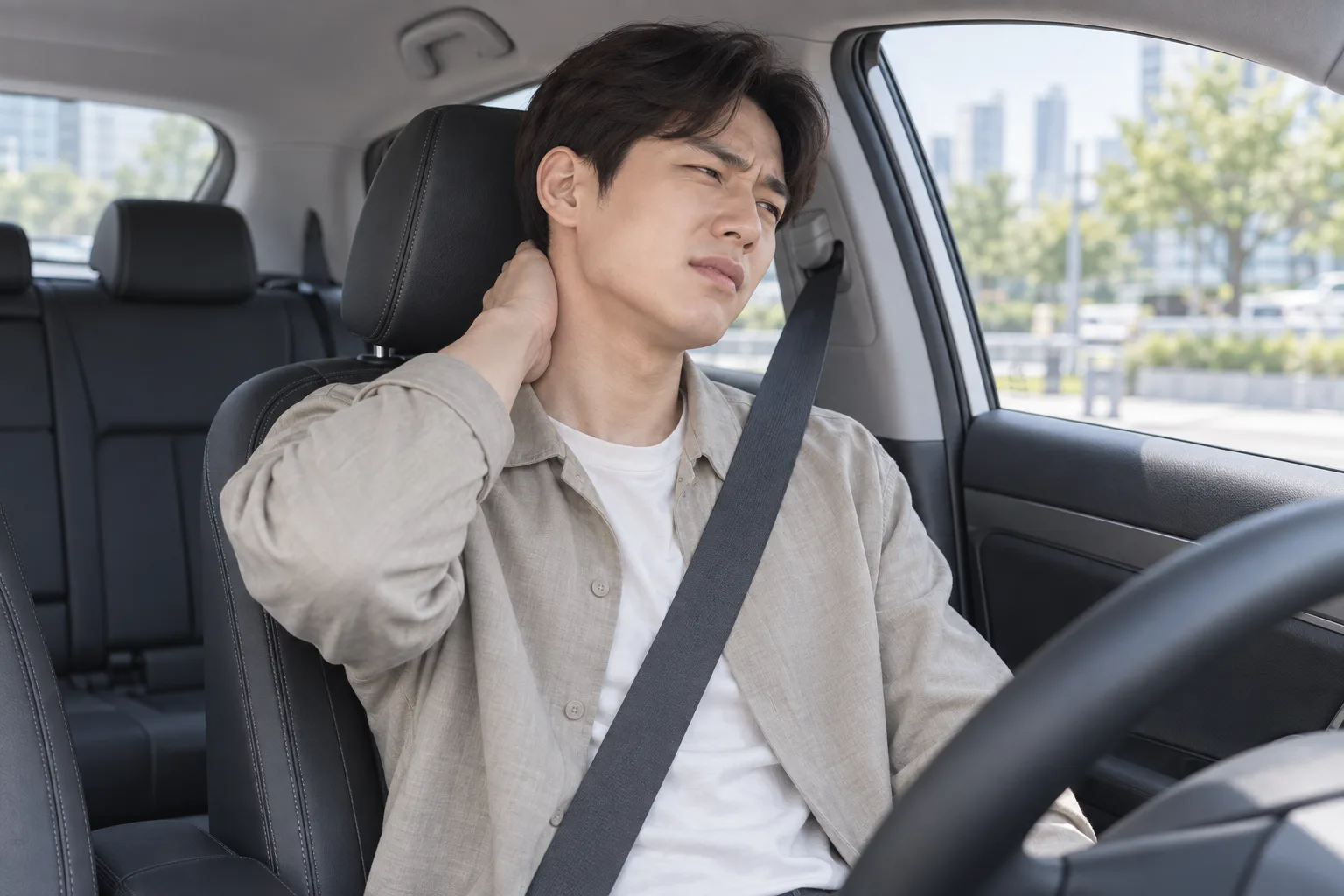 목 통증을 느끼는 운전자