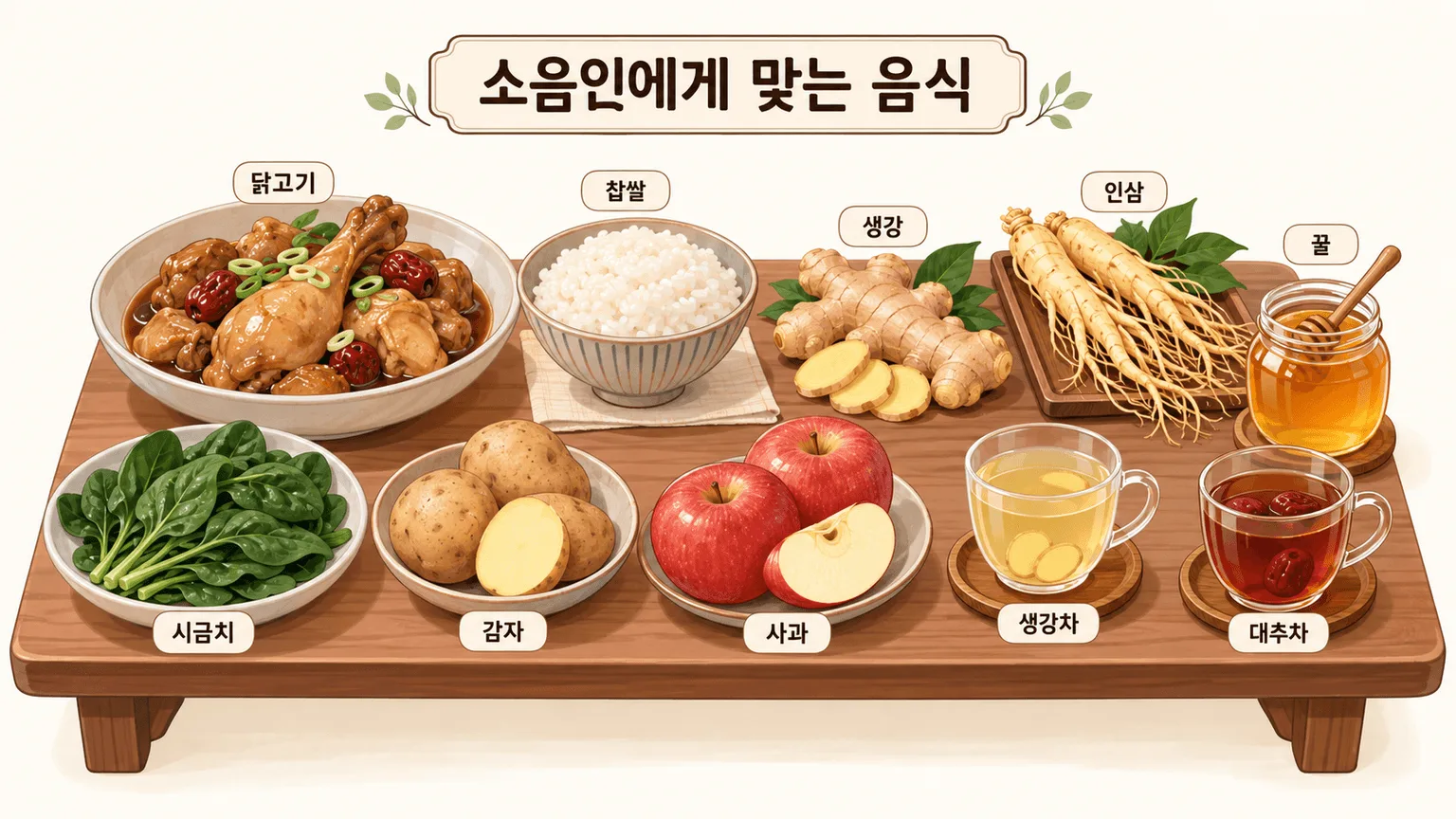 소음인에게 맞는 음식 한상차림 인포그래픽