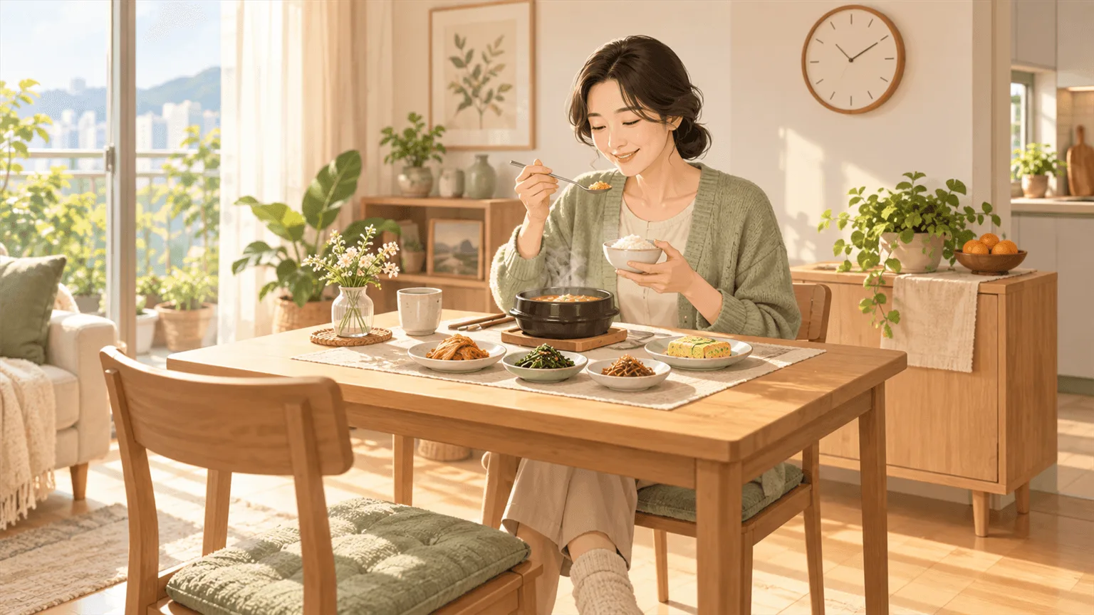 따뜻하게 입고 소량씩 규칙적으로 식사하는 일상