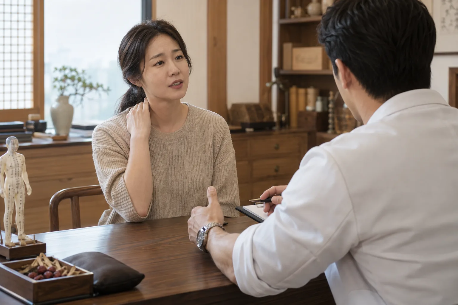 한의원에서 상담을 받는 모습