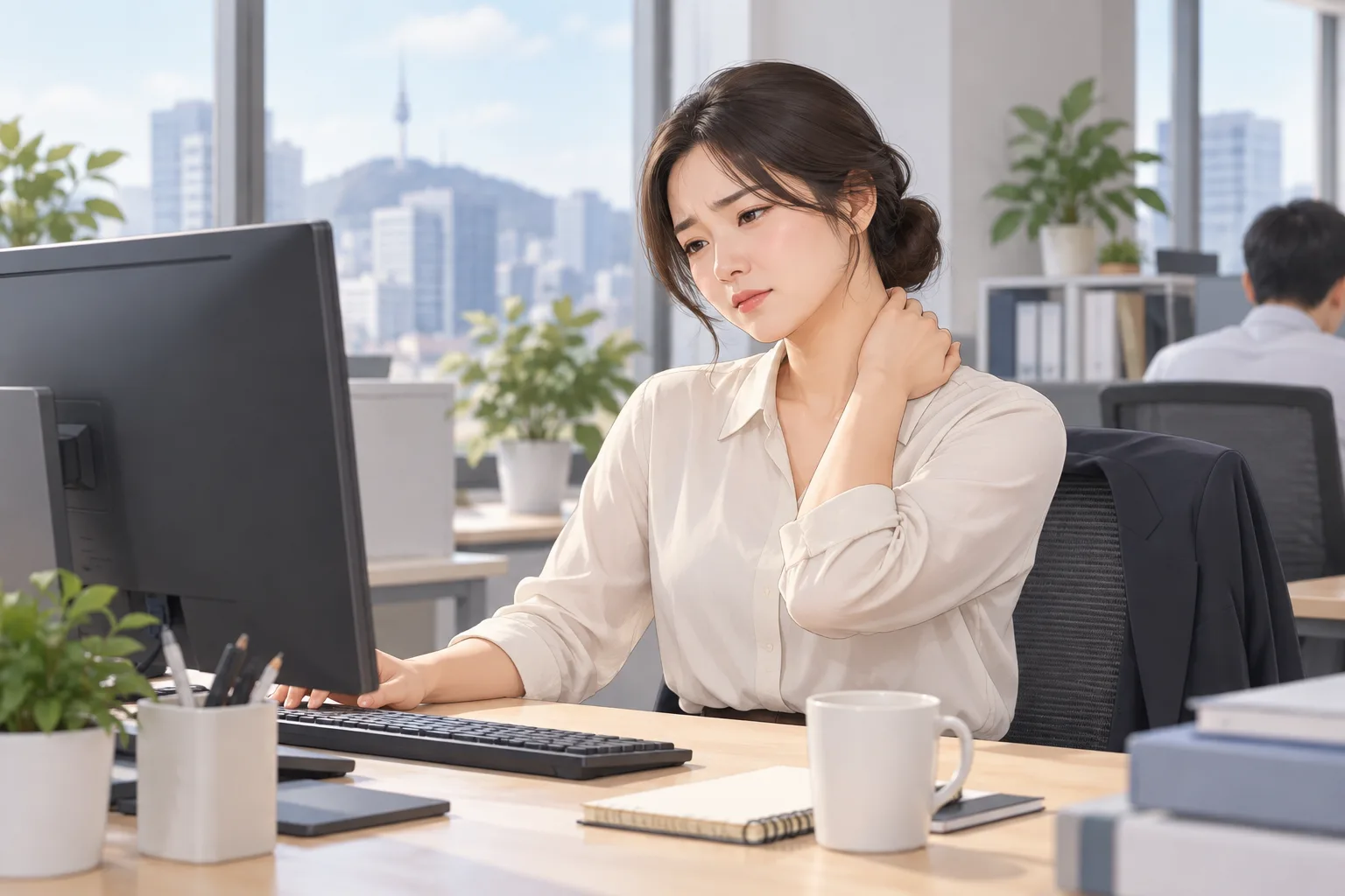 목 어깨 긴장한 직장인