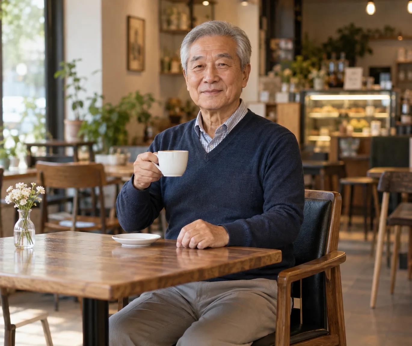 바른 자세로 앉아있는 어르신의 모습