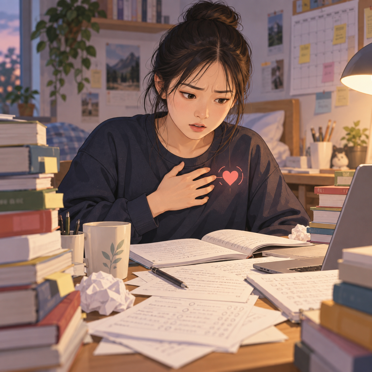 분당 수험생한의원 시험 스트레스 두근거림 일러스트