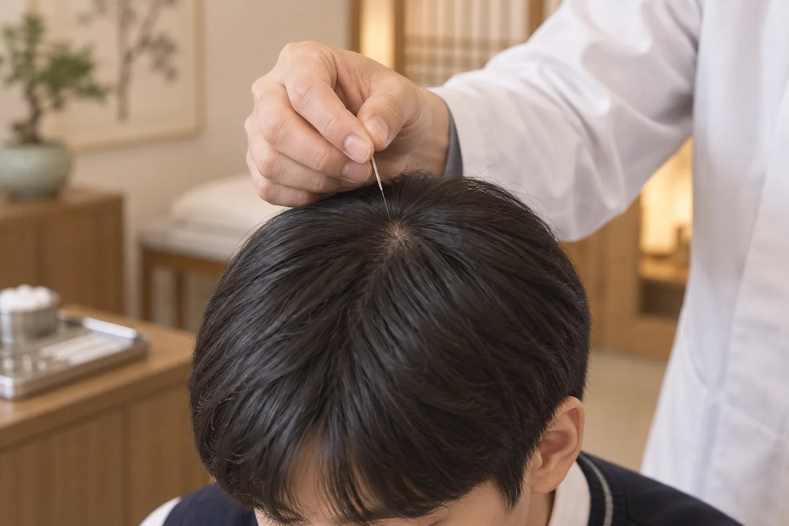 백회혈 침 치료 장면