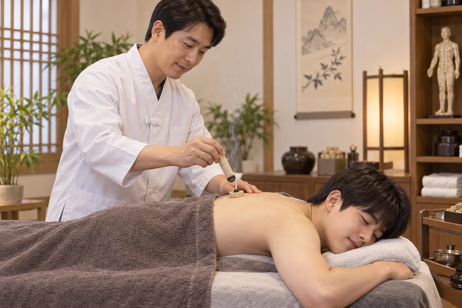 뜸 치료를 받는 수험생