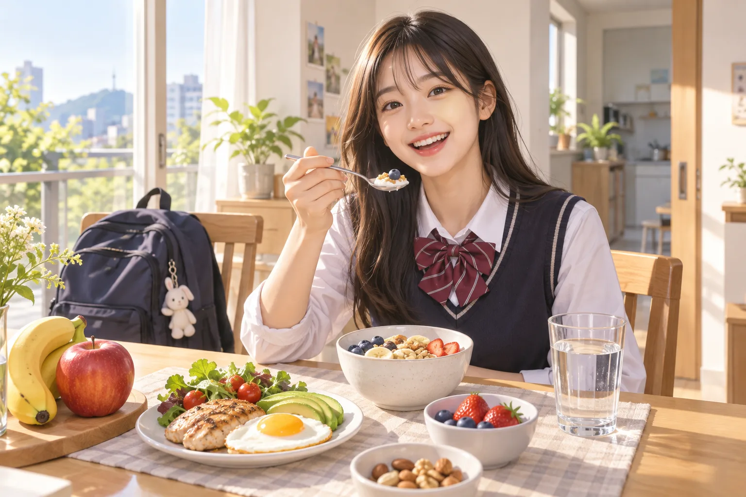 아침 식사를 하는 수험생
