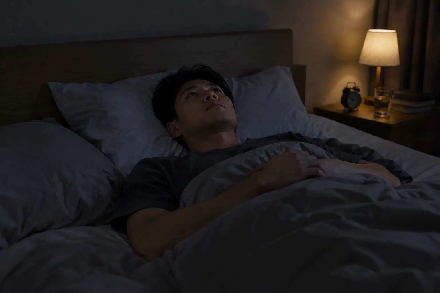 밤에 잠들지 못하고 뒤척이는 모습