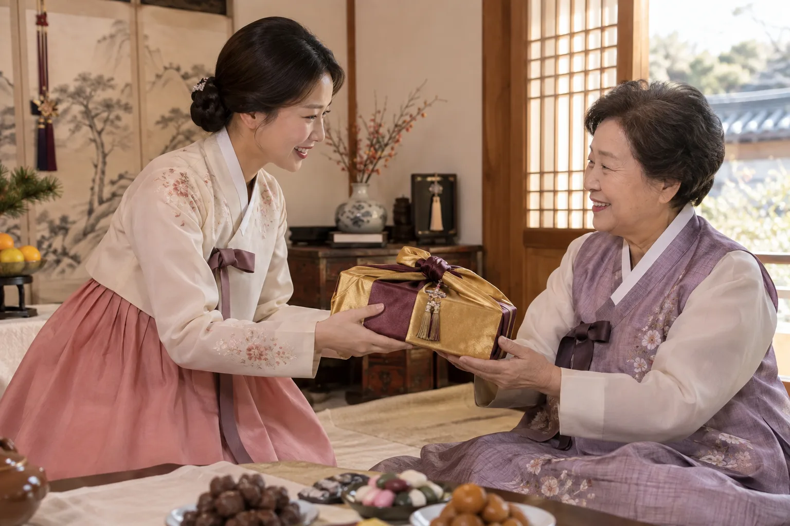 설날 공진단을 선물하는 모습
