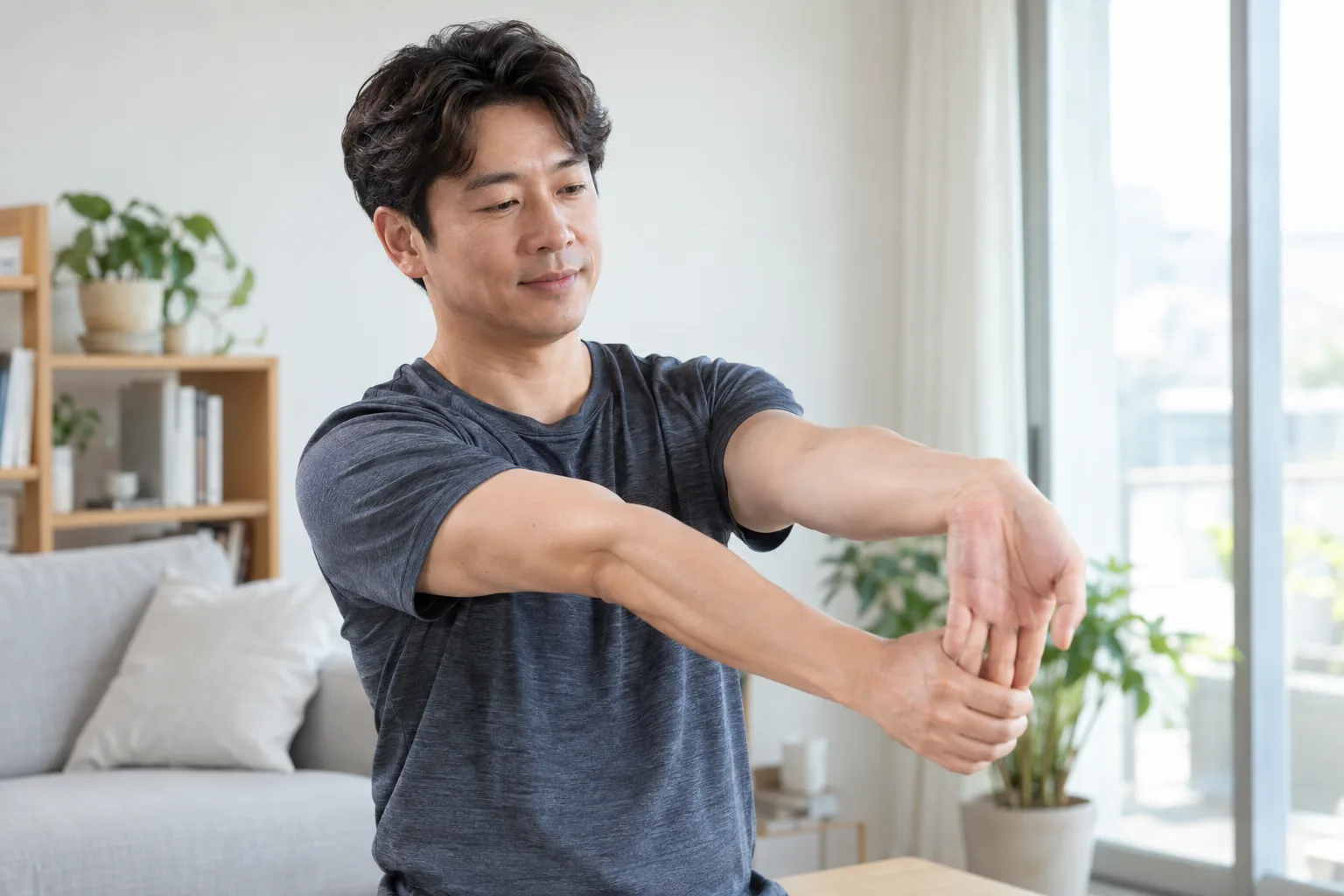 손목과 팔을 스트레칭하는 모습