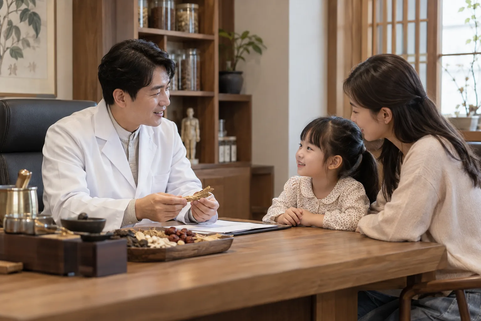 한의원에서 성장 상담을 받는 모습