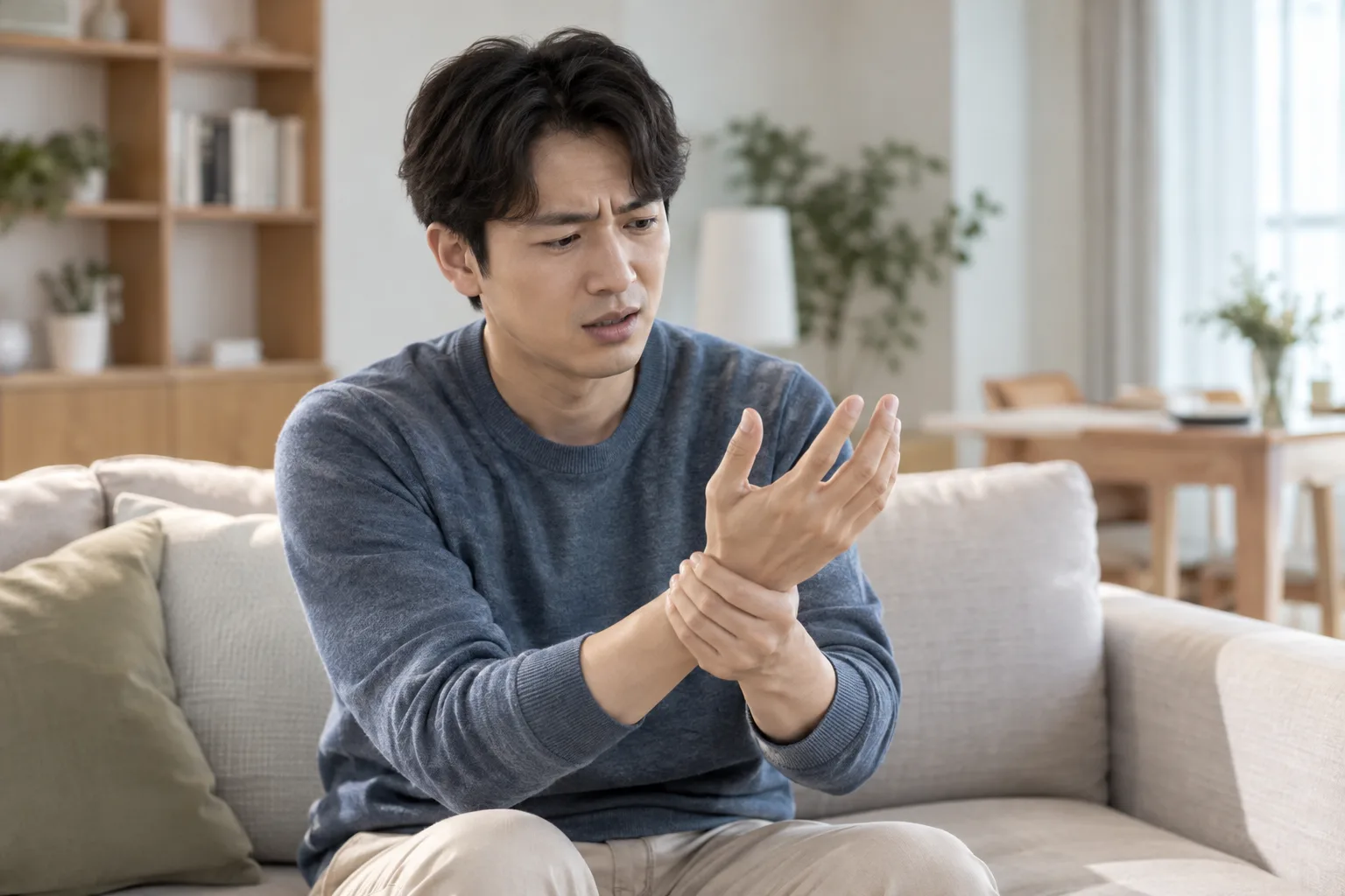 손발 저림을 느끼는 모습
