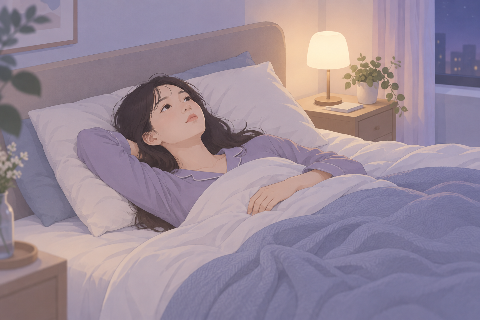 분당 정자역 한의원 자율신경실조증 - 침대에 누워 잠들지 못하고 뒤척이는 불면 일러스트