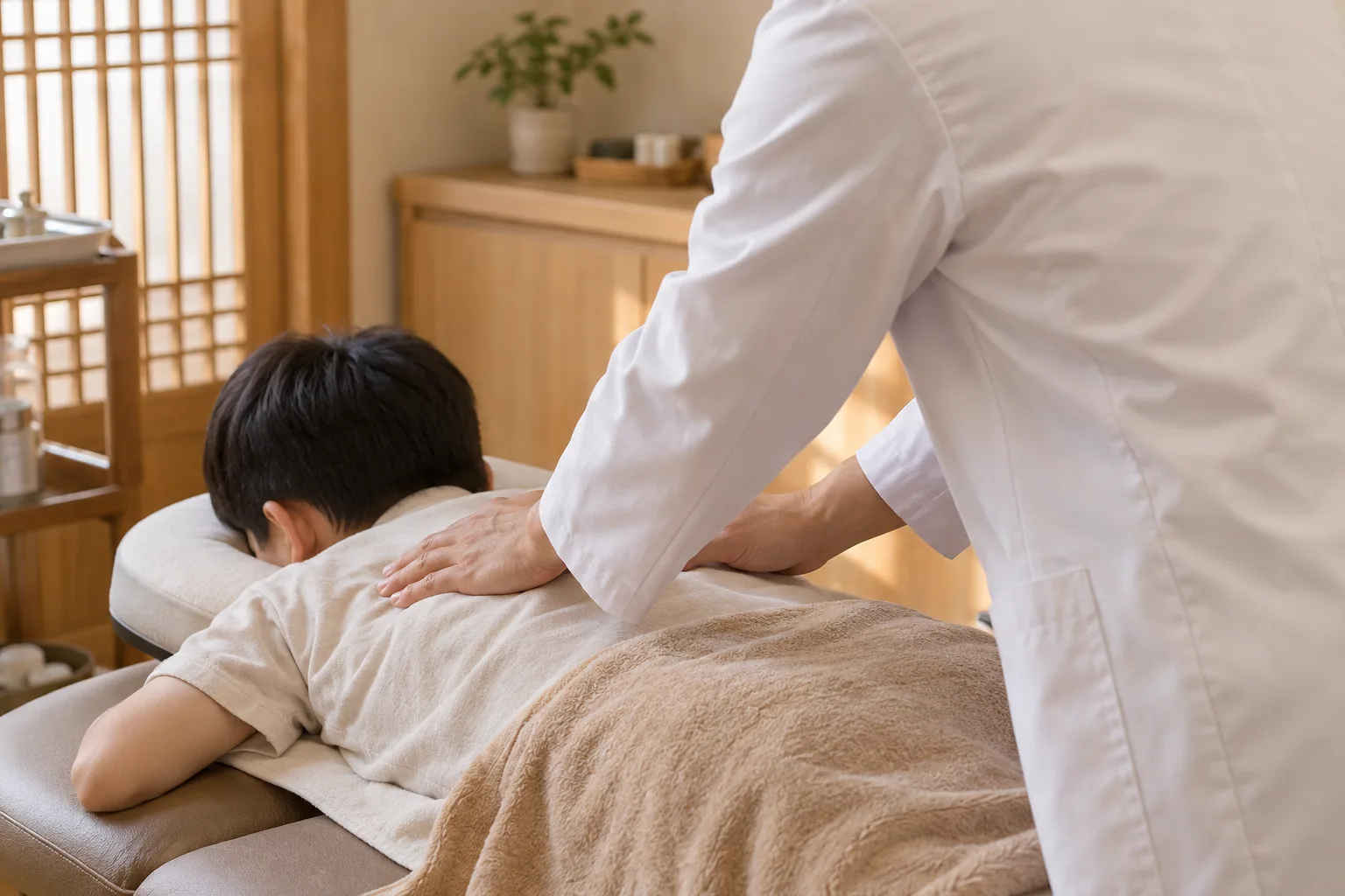 성장점 마사지를 받는 아이의 모습