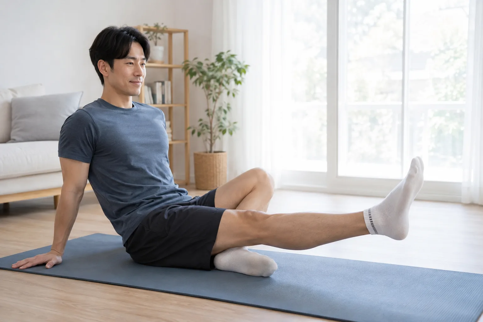 대퇴사두근 강화 운동을 하는 모습
