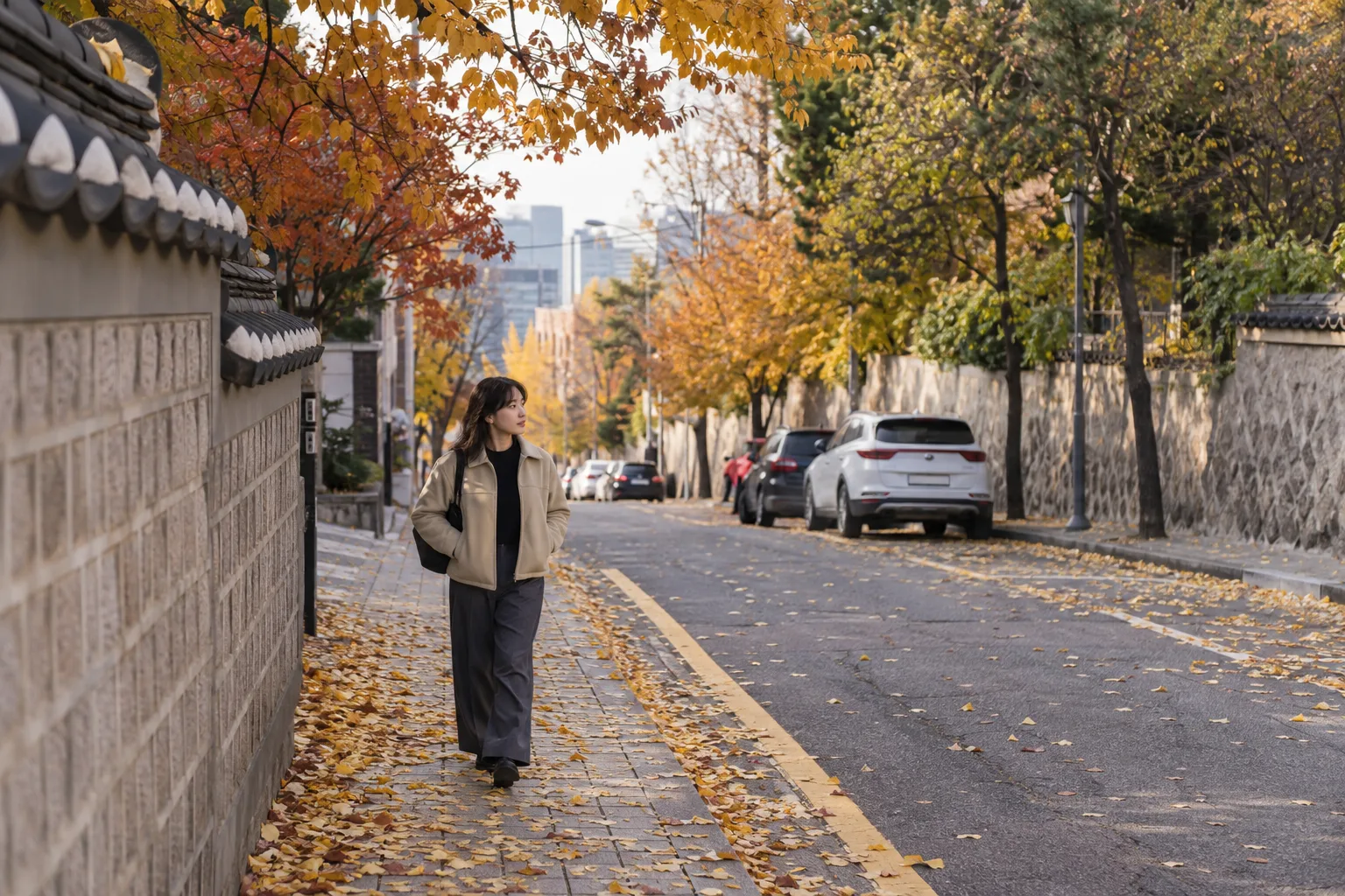 선선한 가을 날씨의 거리 풍경