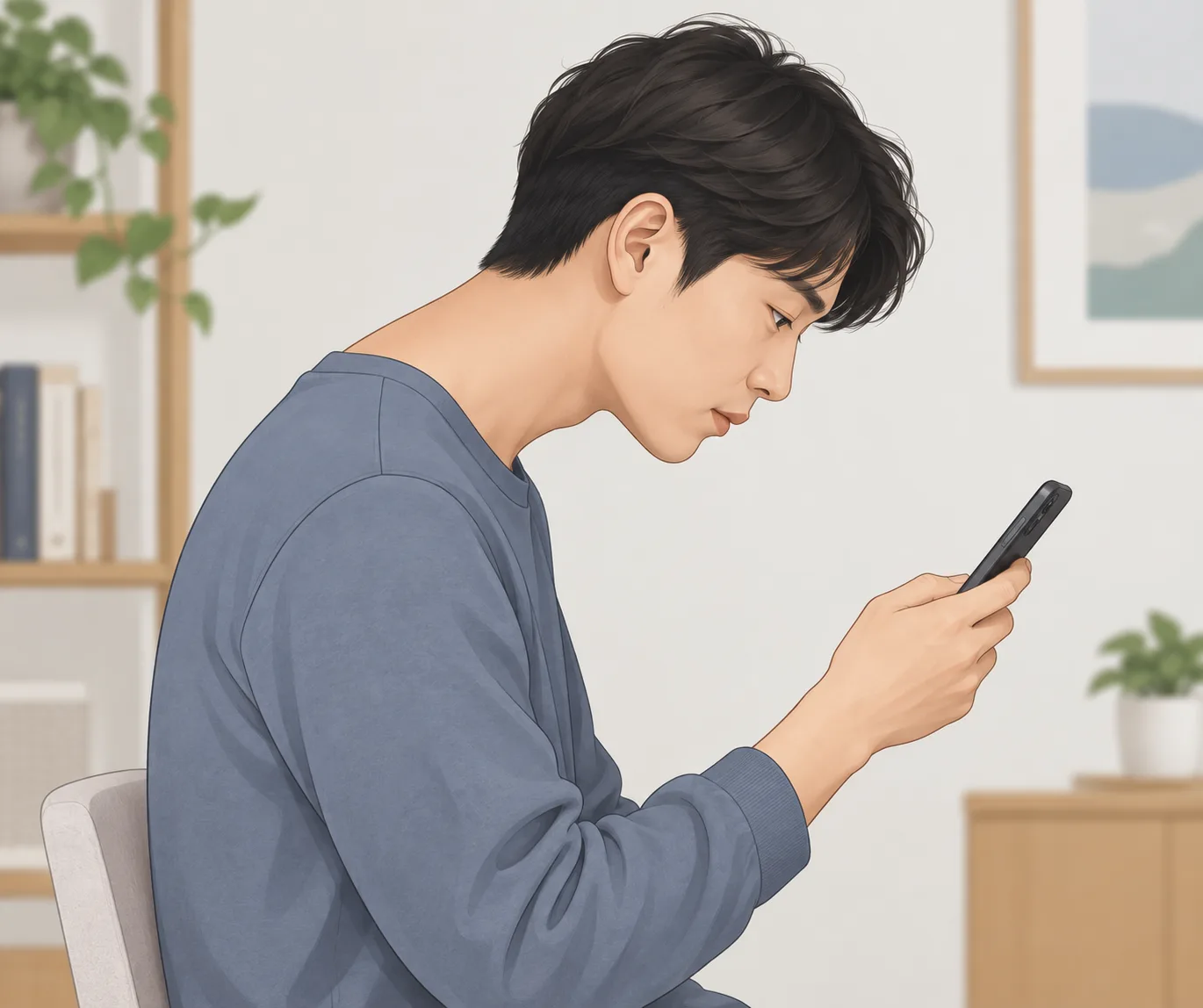 스마트폰 보는 거북목 자세