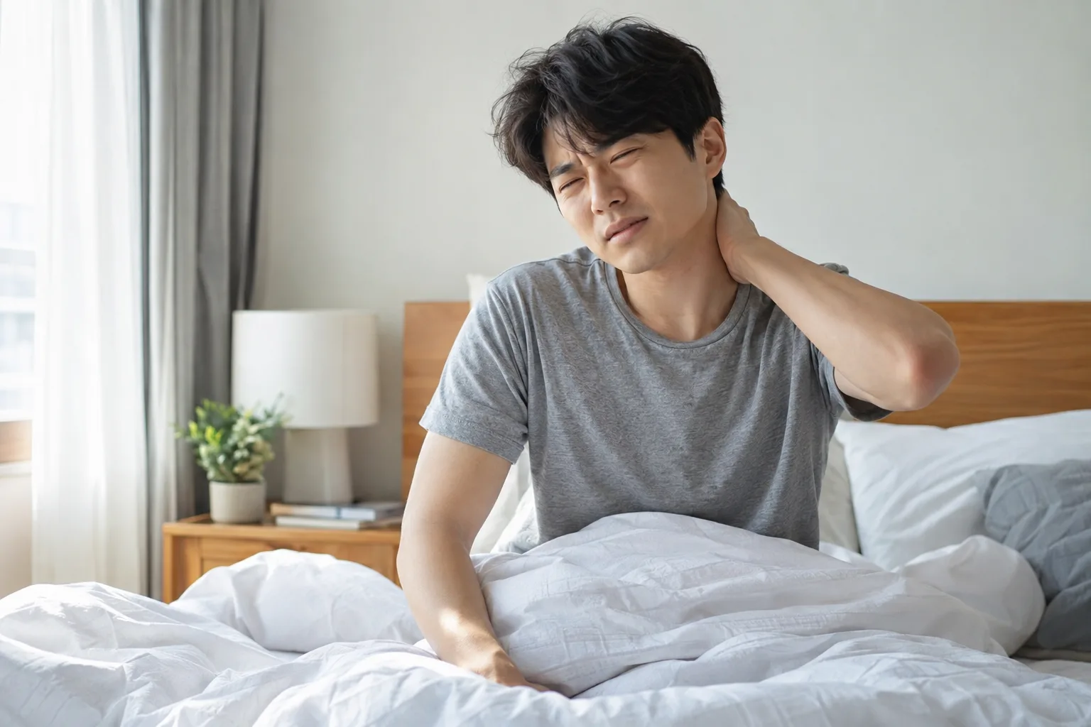 아침에 뒷목이 뻐근한 모습