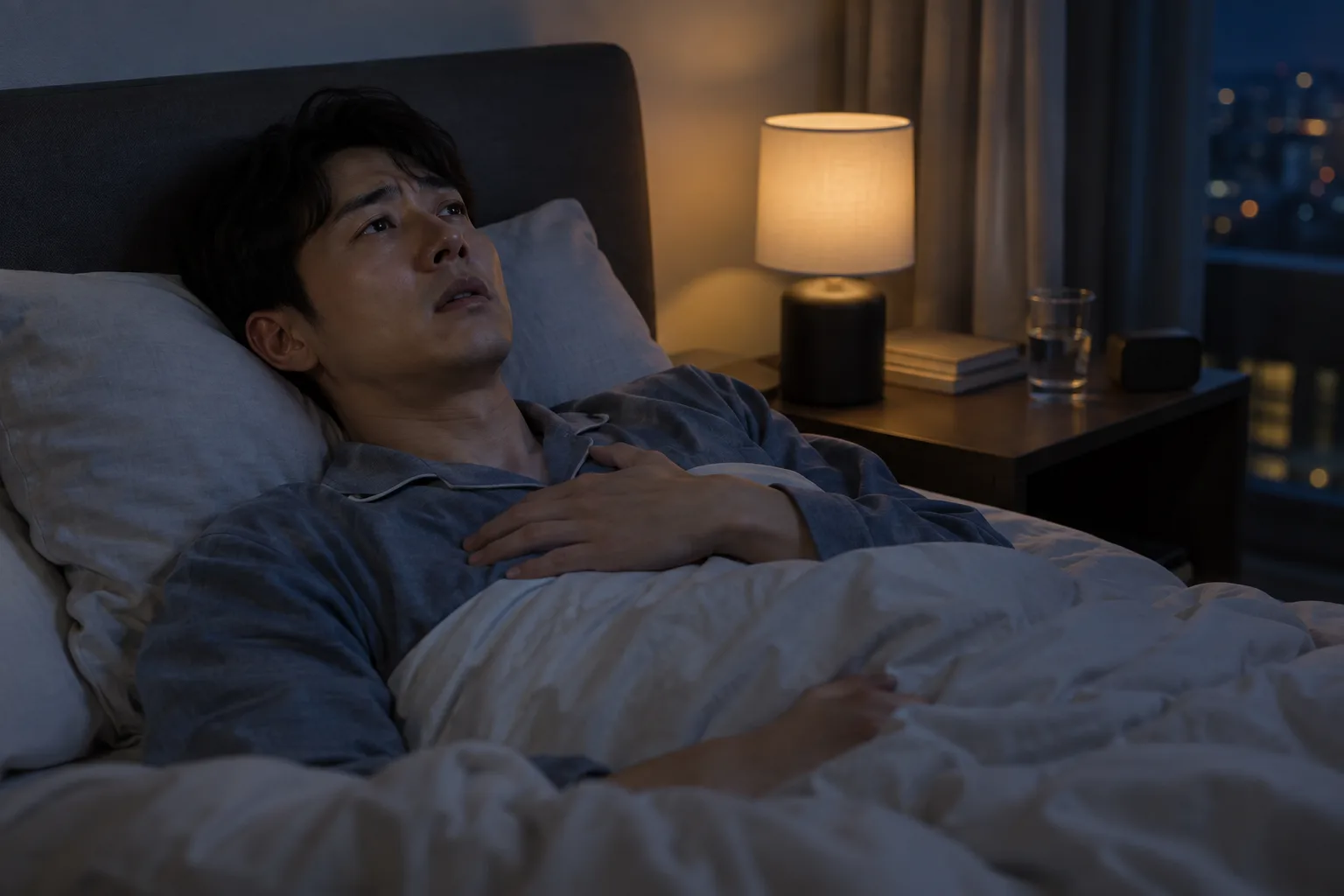 밤에 두근거림으로 잠들지 못하는 모습