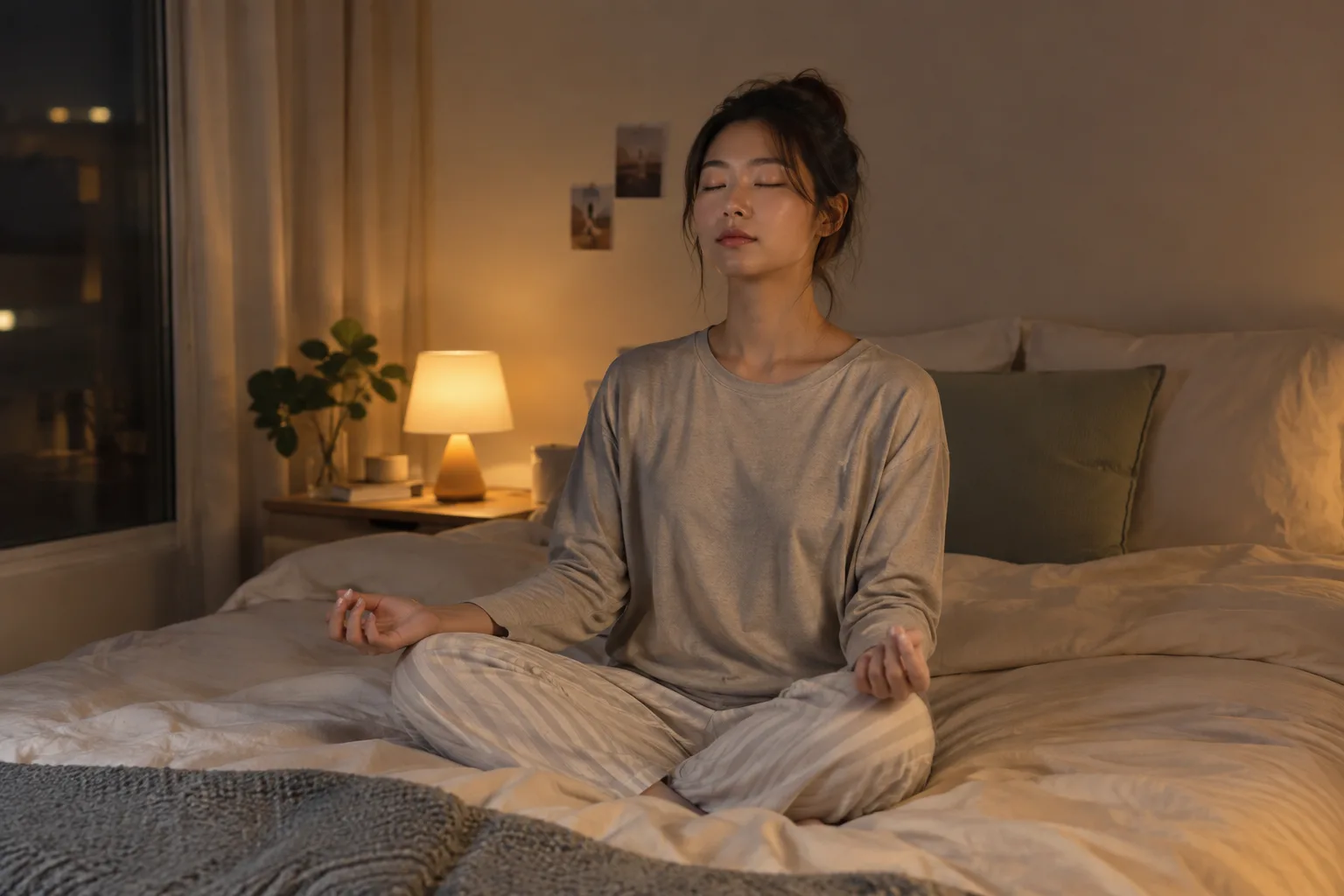 잠들기 전 호흡 조절을 하는 모습