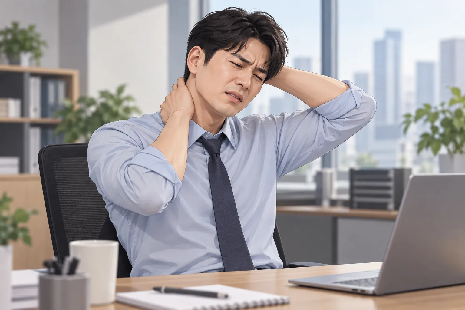 두통을 겪는 직장인