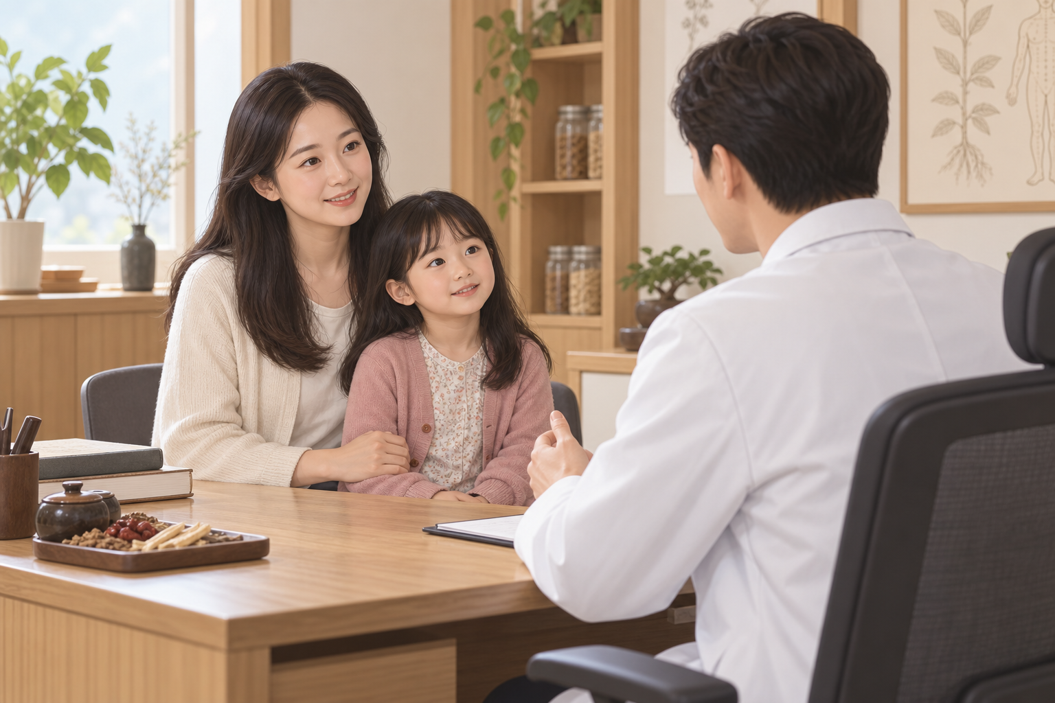 정자동 소아한의원 부모 아이 상담 일러스트