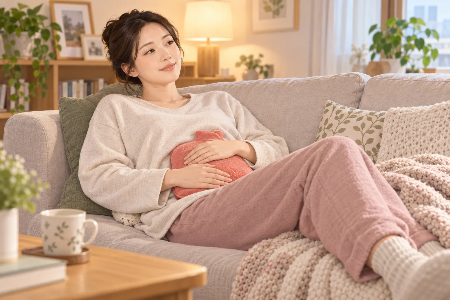 찜질하는 여성
