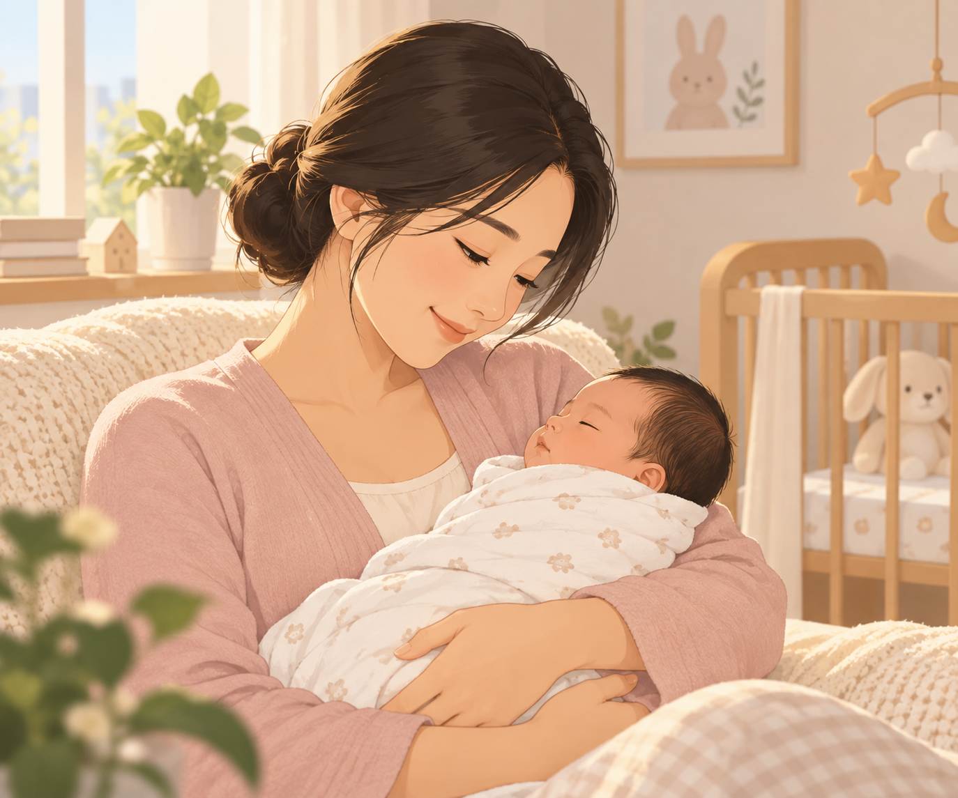 정자동 경희미르애한의원 산후풍 - 신생아를 사랑스럽게 안고 있는 어머니