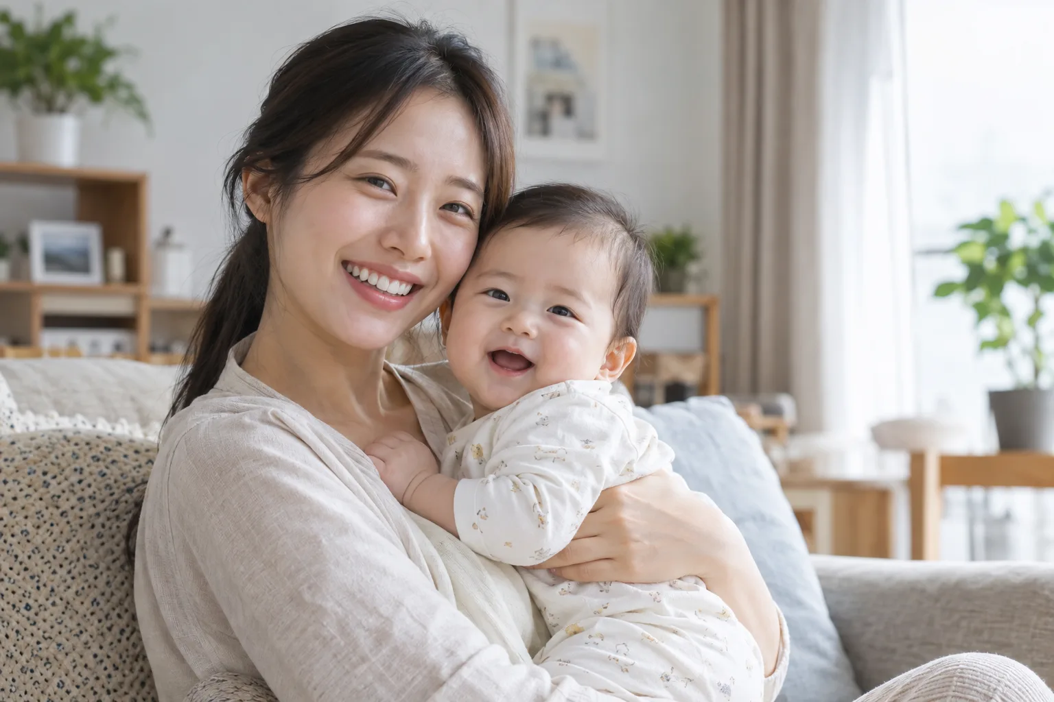 회복되어 밝게 웃는 산모