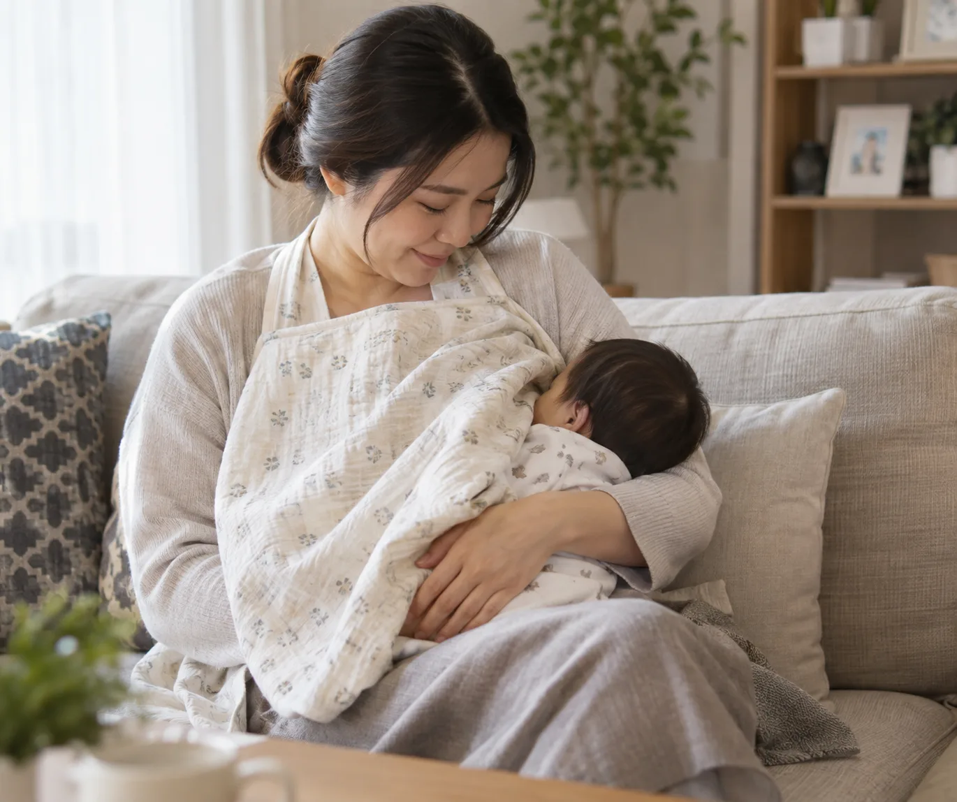 수유하는 산모의 모습