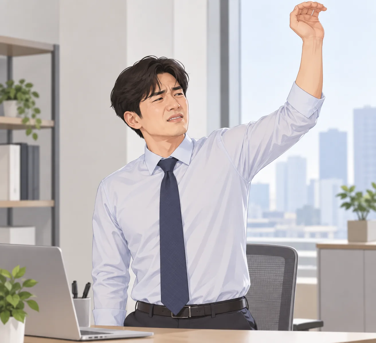 어깨 결림을 느끼는 모습