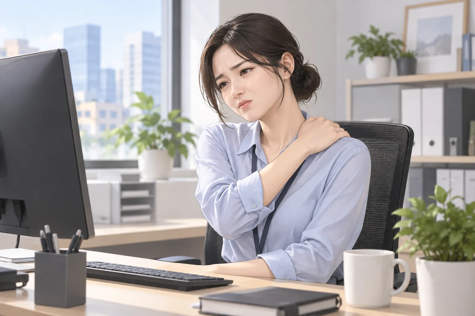 어깨 통증을 느끼는 직장인