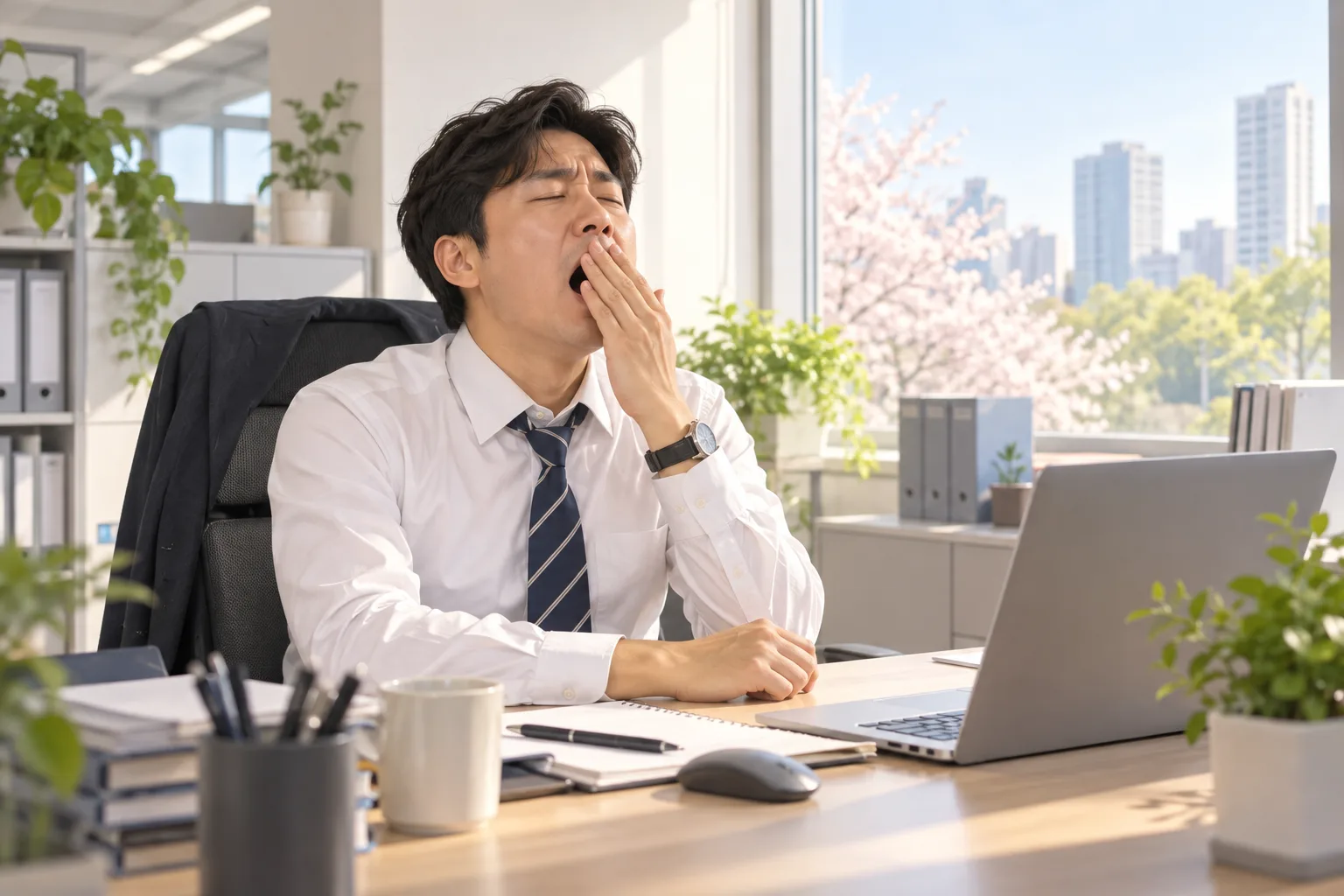 하품하는 직장인