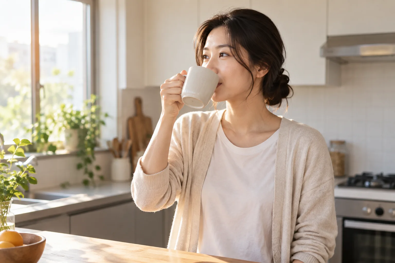 따뜻한 물 마시는 모습