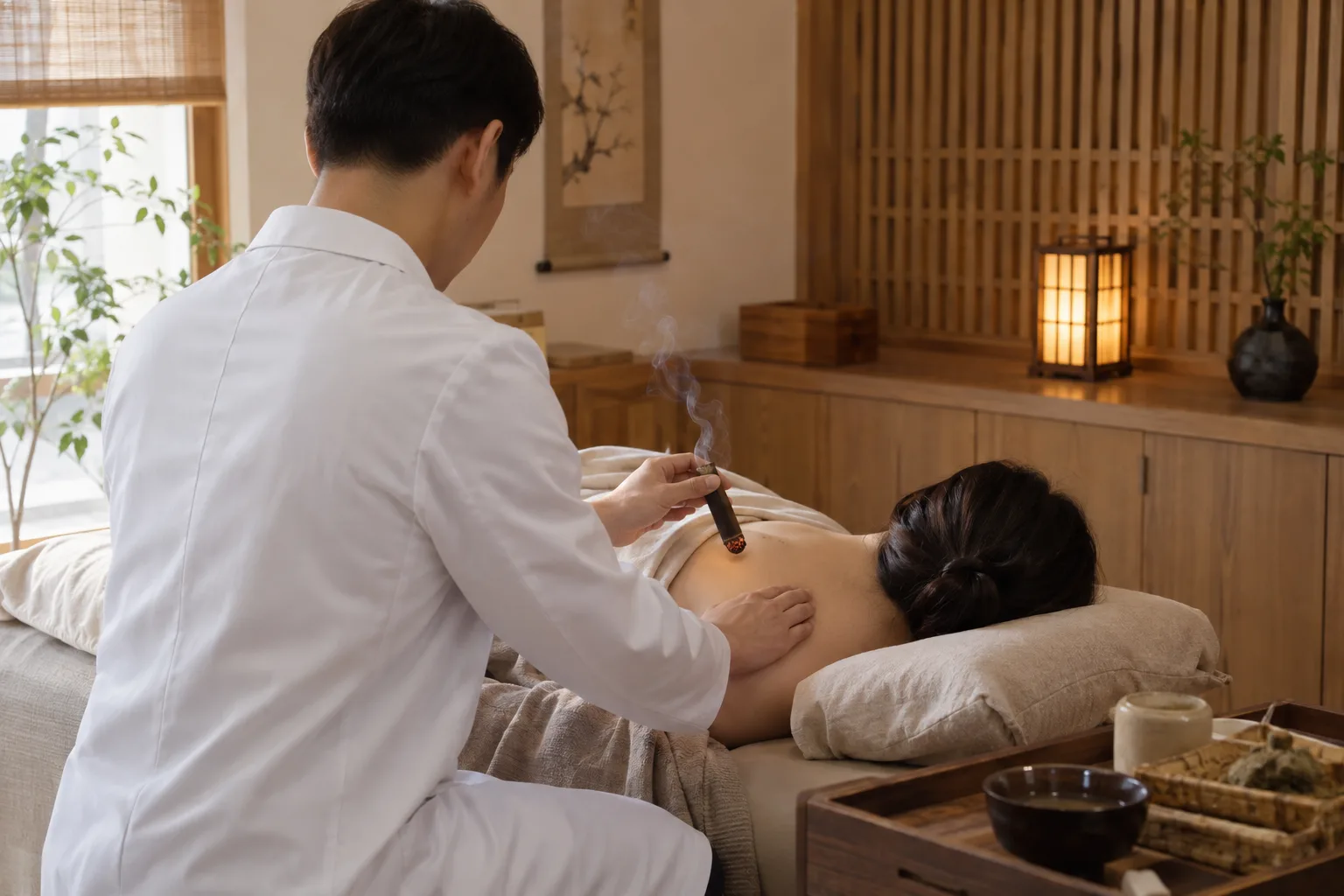 어깨 뜸 치료 장면