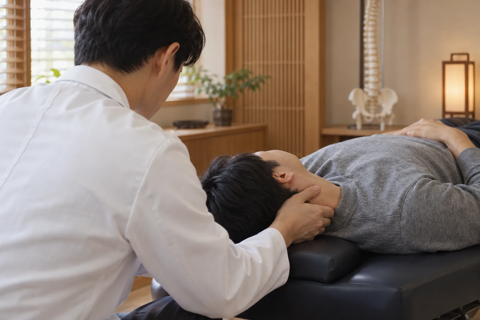추나요법으로 목을 교정하는 모습