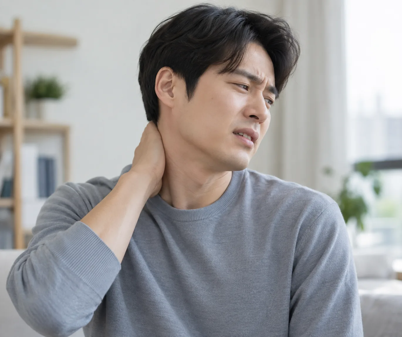 목이 뻣뻣해 잘 안 돌아가는 모습