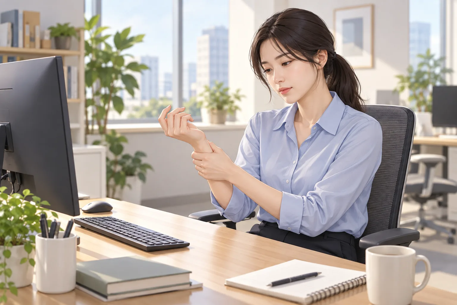 손목 통증을 느끼는 직장인
