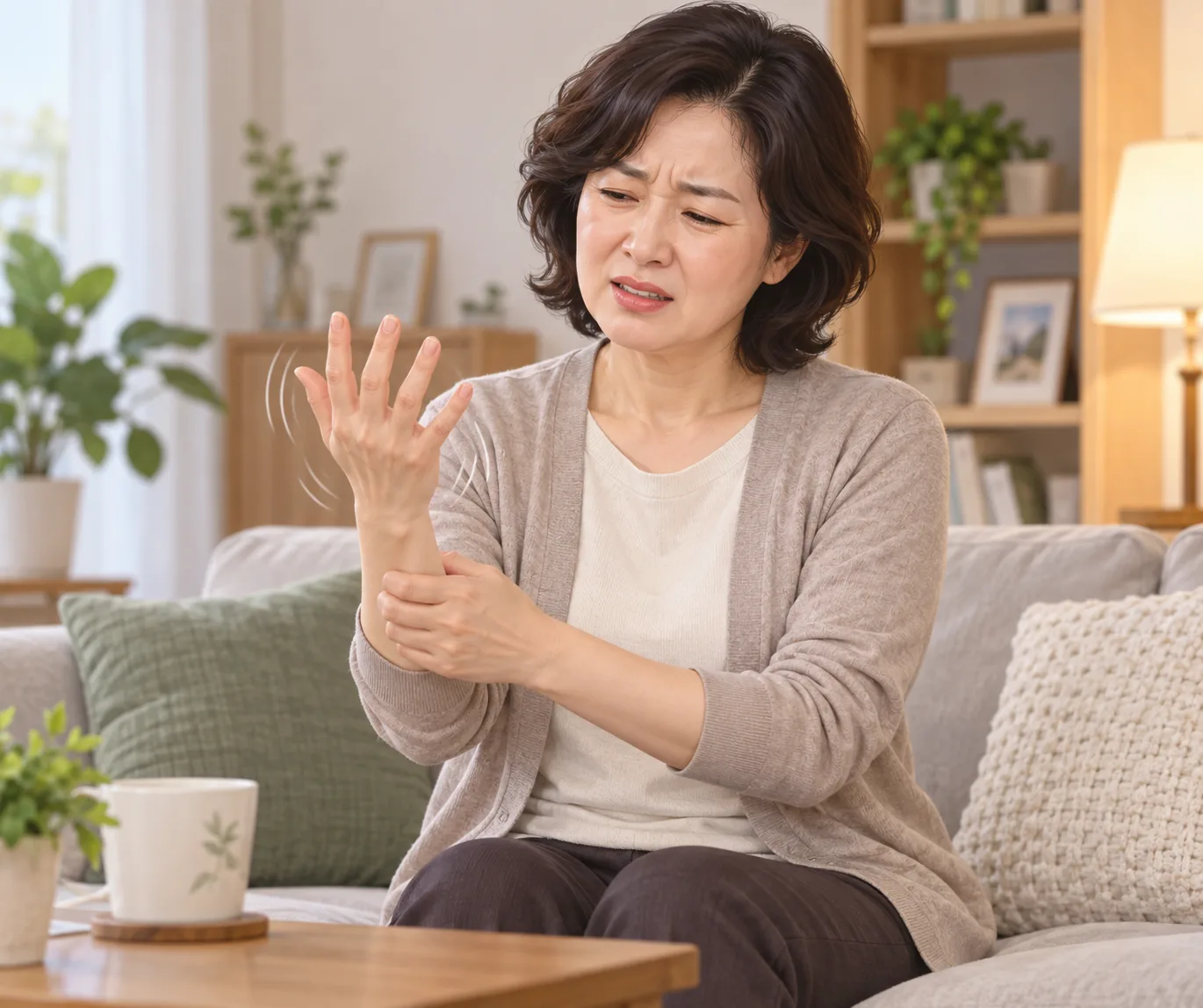 손목 저림을 느끼는 모습