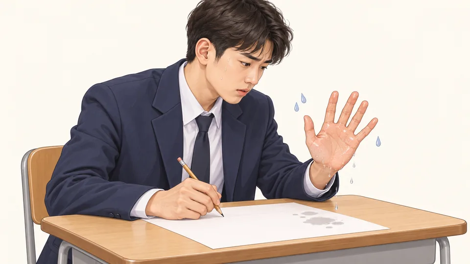 땀에 젖은 손바닥과 답안지의 땀 얼룩