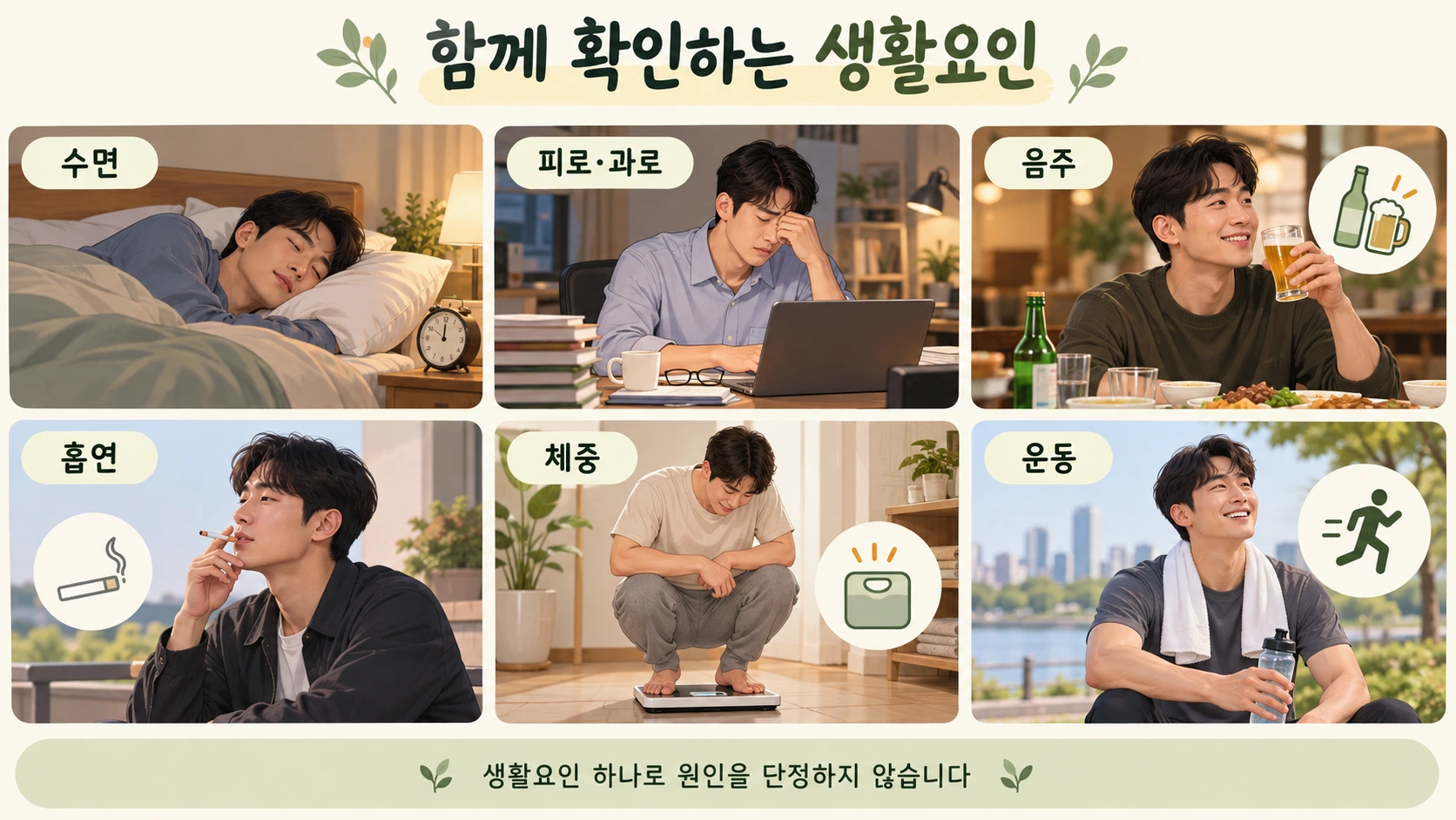 남성 난임 상담에서 함께 확인하는 수면·피로·과로·음주·흡연·체중·운동 등의 생활요인