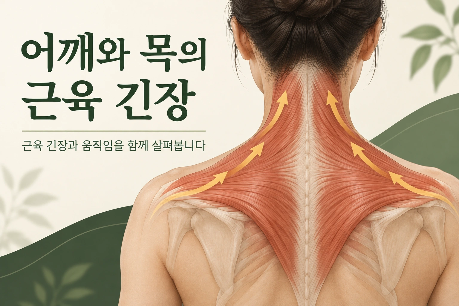 어깨 근육 긴장이 목 주변에 주는 부담을 설명하는 그림