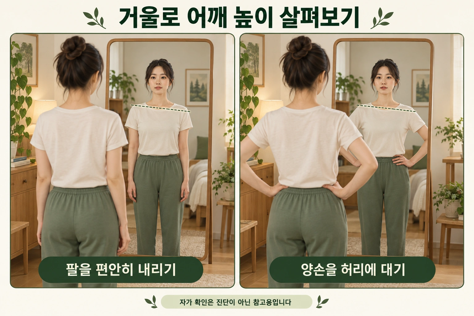 집에서 거울로 어깨 비대칭을 확인하는 방법