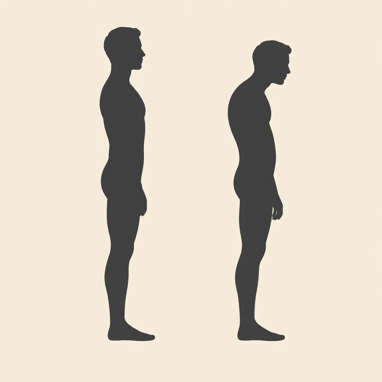 바르게 선 자세와 구부정한 자세를 구분하는 측면 실루엣