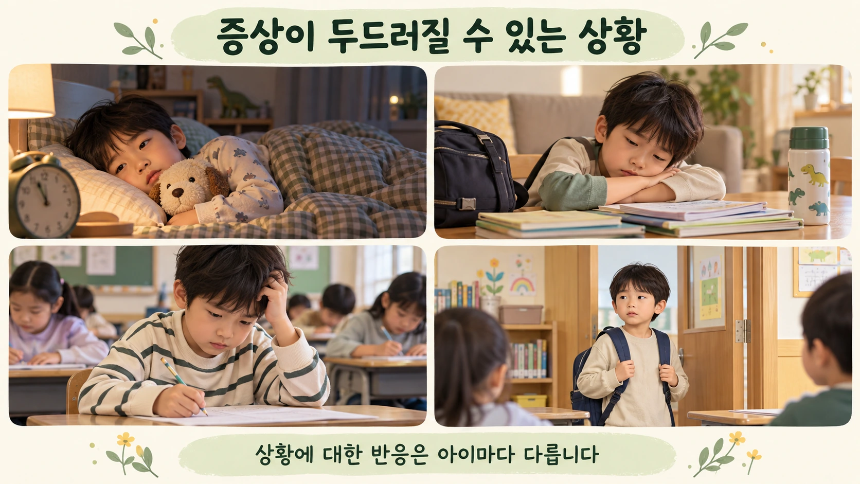 수면 부족과 피로, 시험 및 새로운 환경을 살펴보는 생활 장면