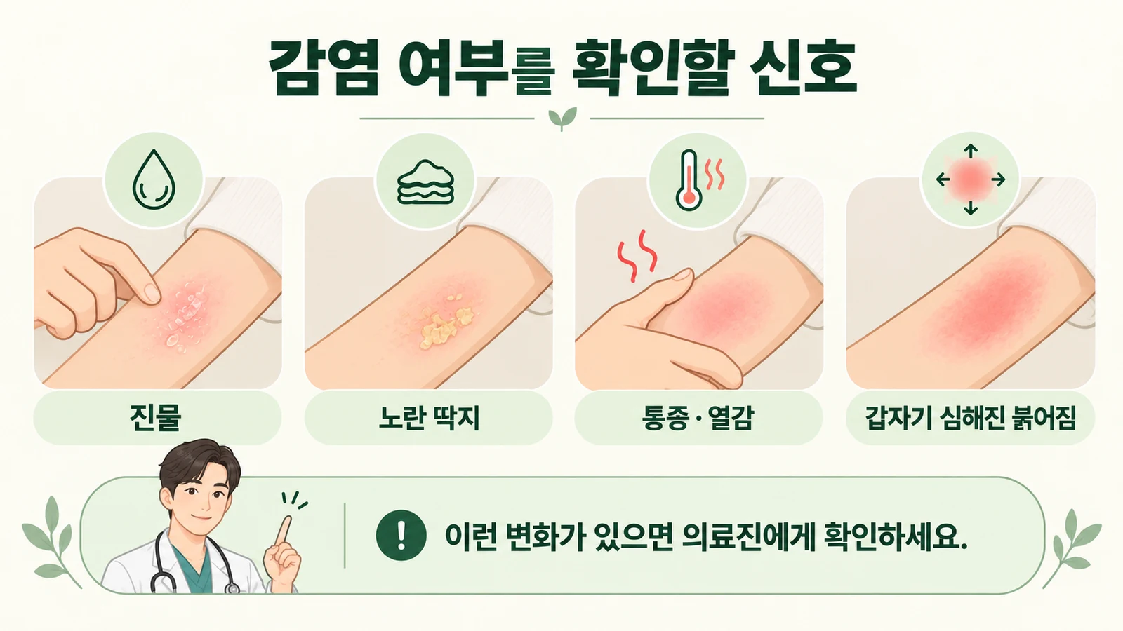 진물과 노란 딱지, 통증과 열감 등 의료진 확인이 필요한 피부 변화 안내